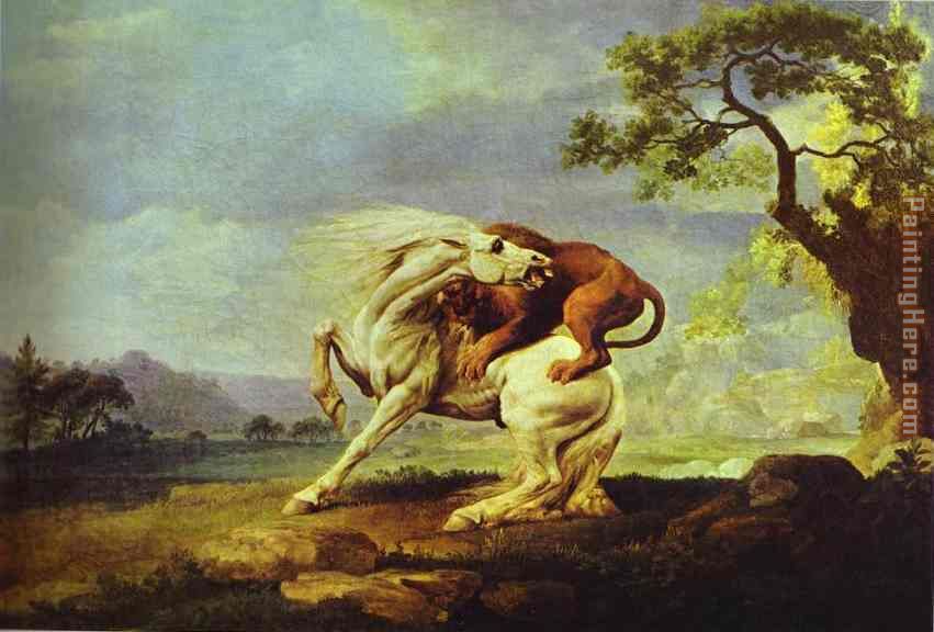 Horse Attacked by a Lion painting - George Stubbs Horse Attacked by a Lion art painting